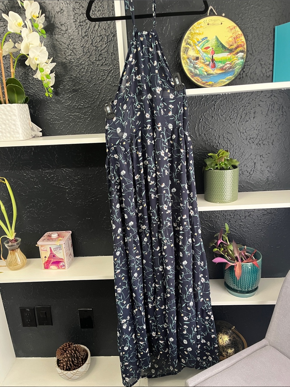 Sheer Women's Navy Floral Maxi Dress